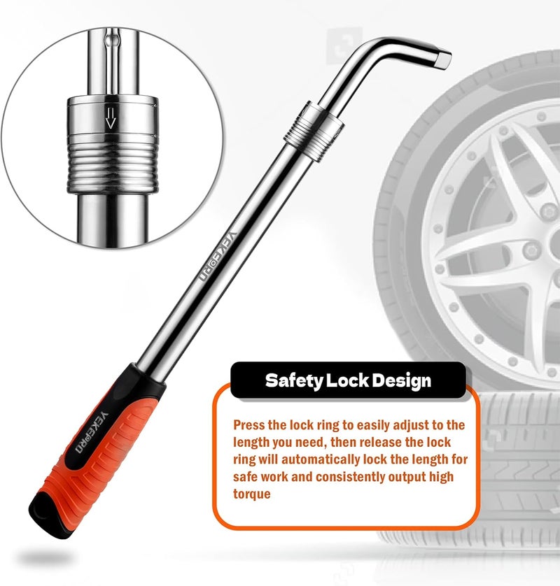 YEKEPRO Extendable Lug Wrench with Flip Sockets, 4-in-1 Telescoping Tire Tool Set, 6 Position Adjustable 15.2" to 20.7", Includes 17/19mm & 21/22mm CR-V Sockets for Most Cars & SUVs - W12004 - Image 4